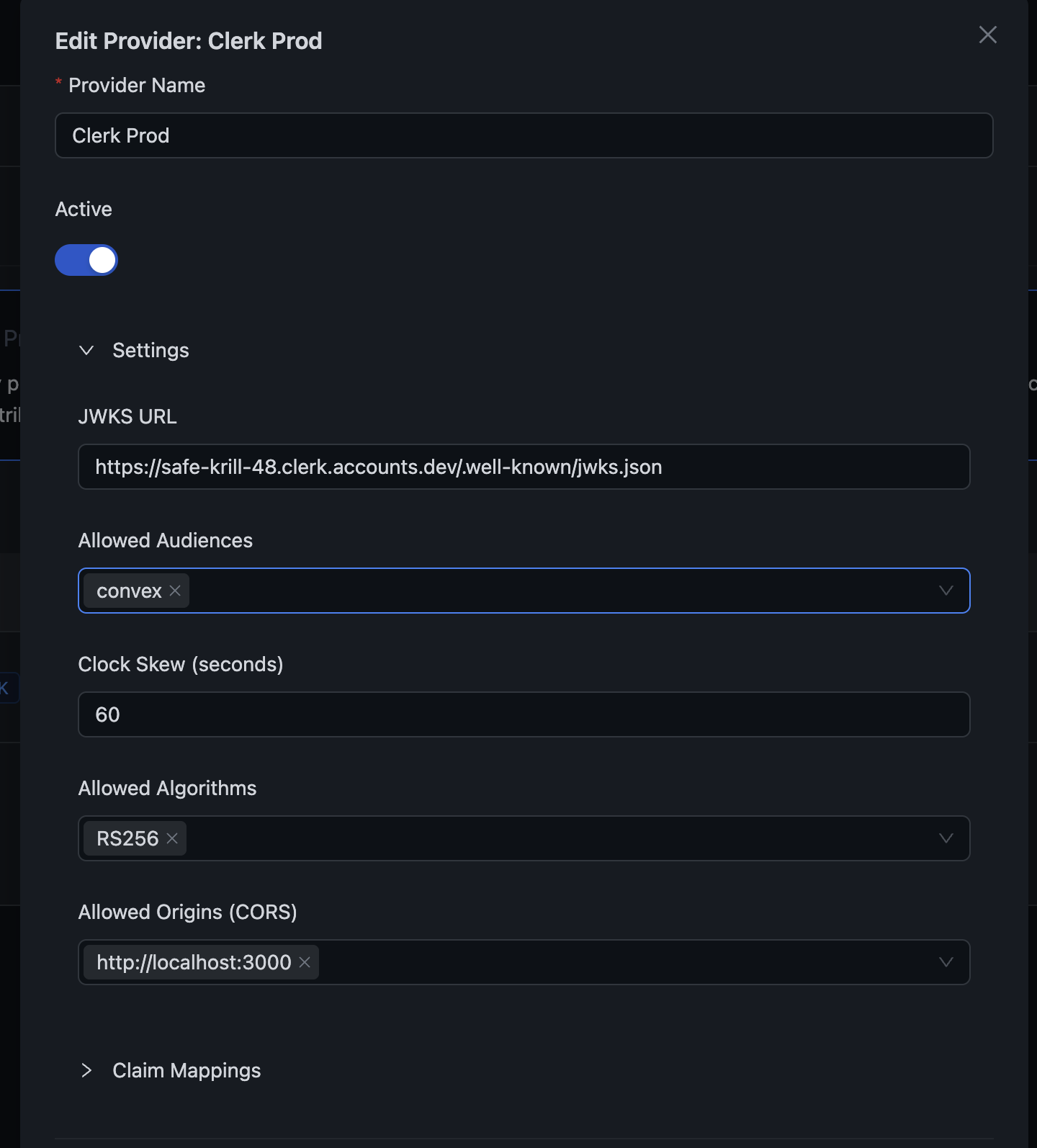 Centrali Provider Settings