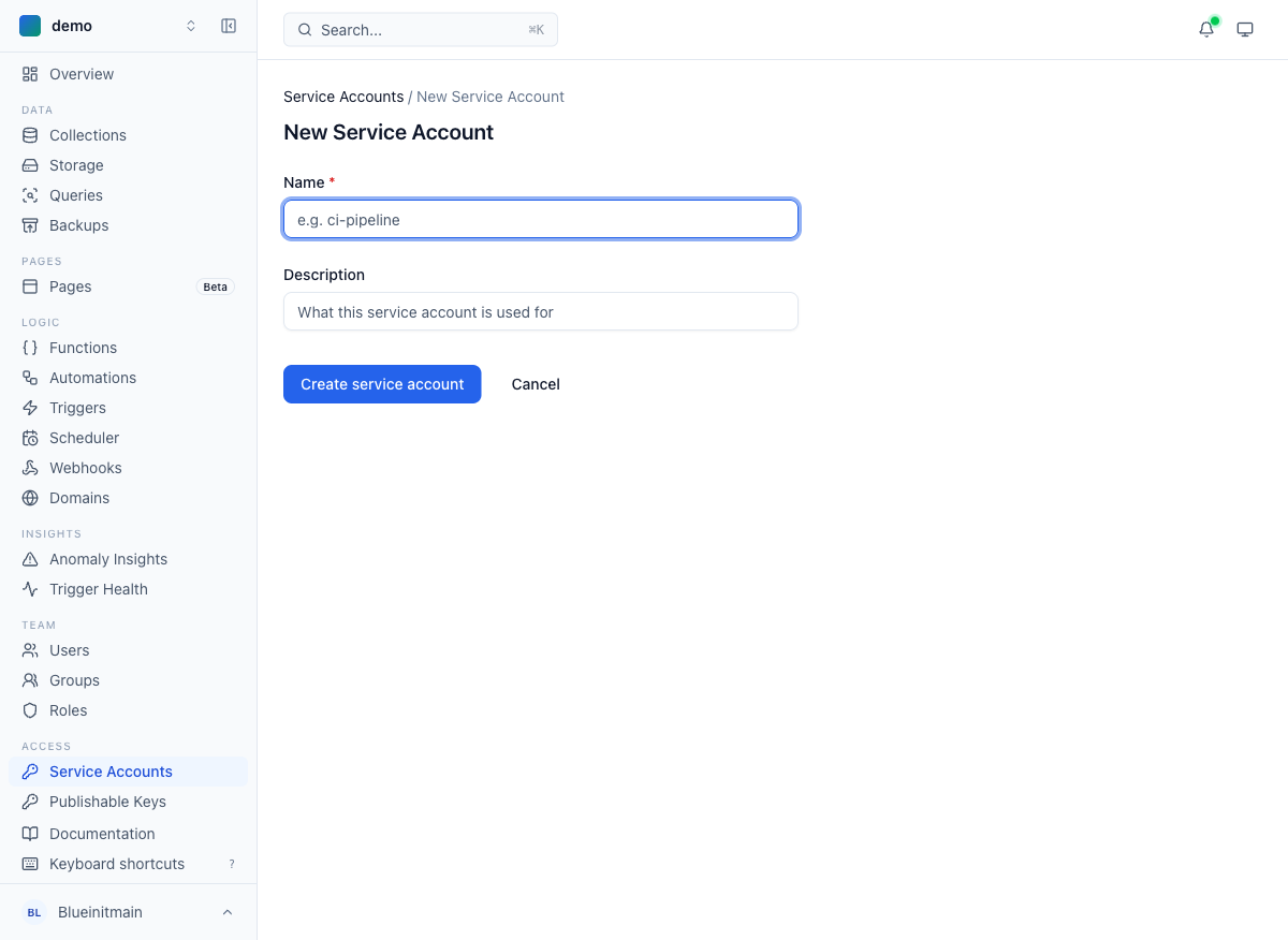 Create a service account