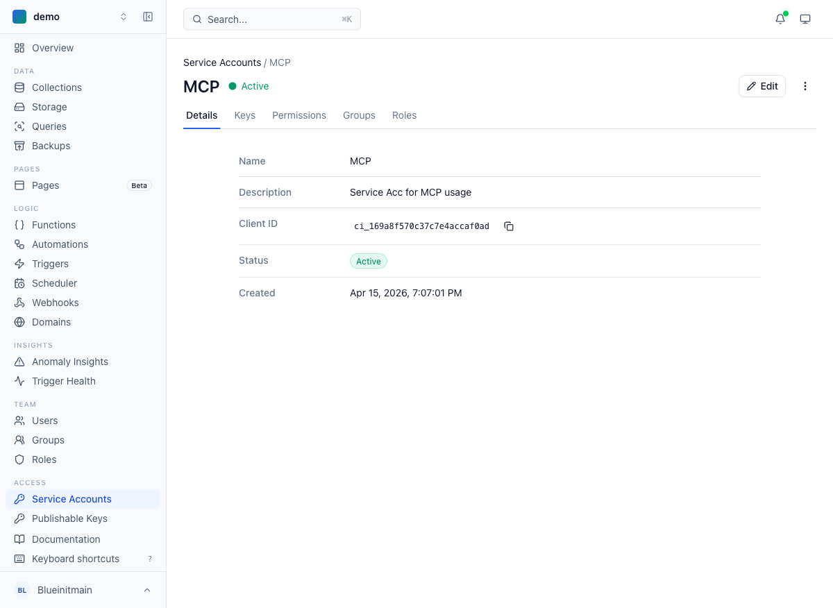 Service account details