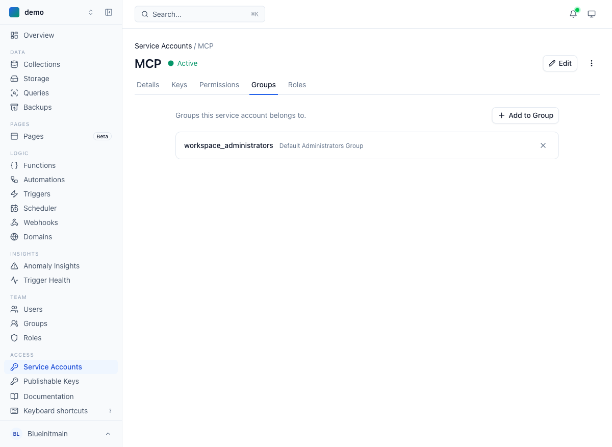 Service account groups